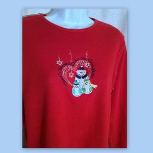 M & C SPORTSWEAR Petite PM Red White Embroidery Snowman Grandma Grandkids Jersey